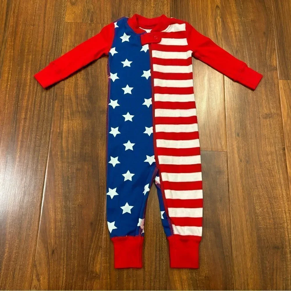 Hanna Andersson USA American Flag Night Night Sleeper Footless Pajamas NWT